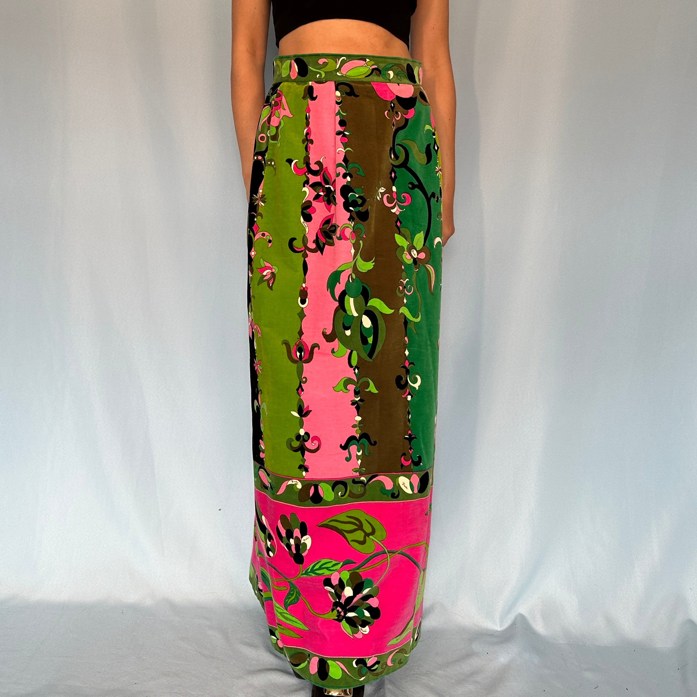 Emilio Pucci 1968 Pattern Velvet Maxi Dress – Studded Petals Vintage