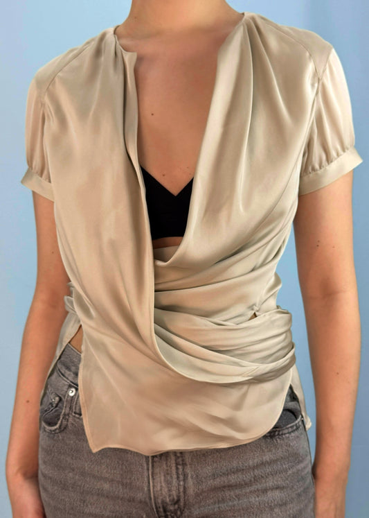 Giorgio Armani Silk Draped Wrap Top