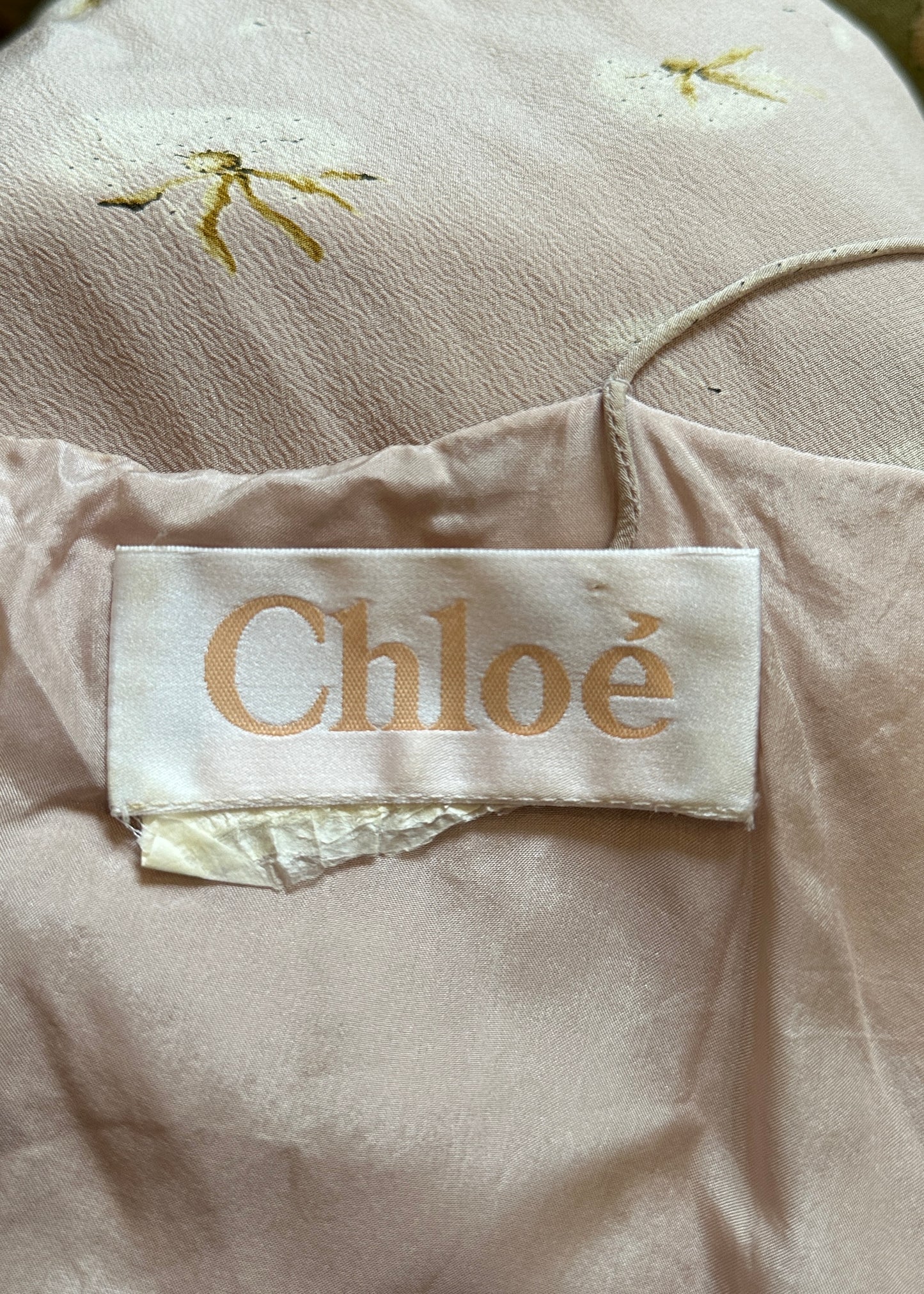 Chloé Spring 1998 Dandelion Print Silk & Lace Pink Dress