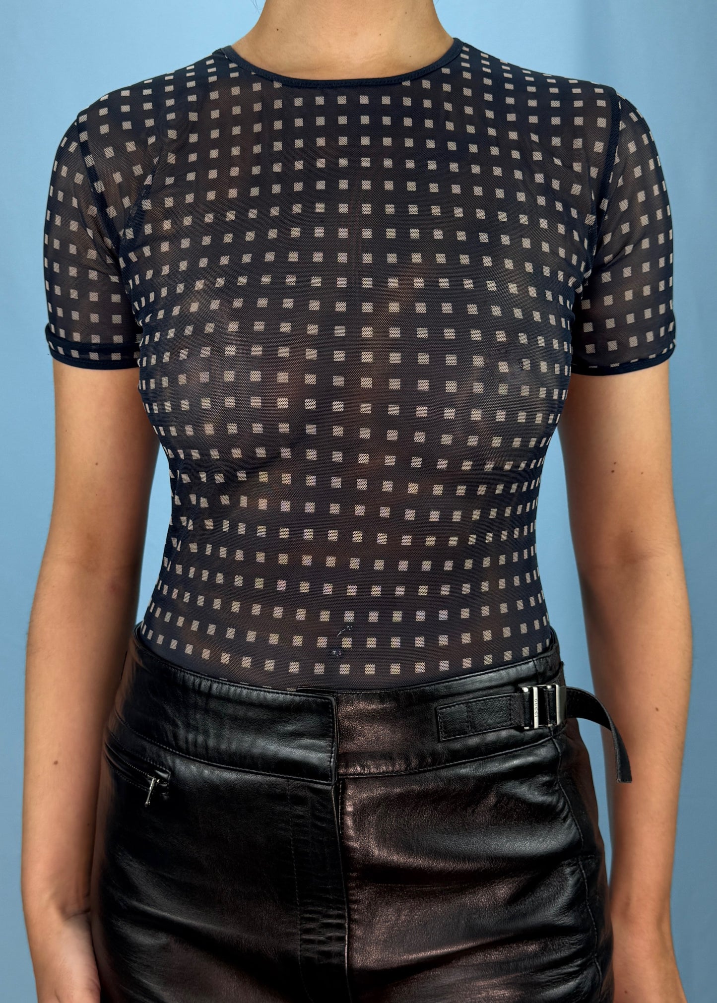 Giorgio Armani Grid Pattern Mesh Bodysuit Top