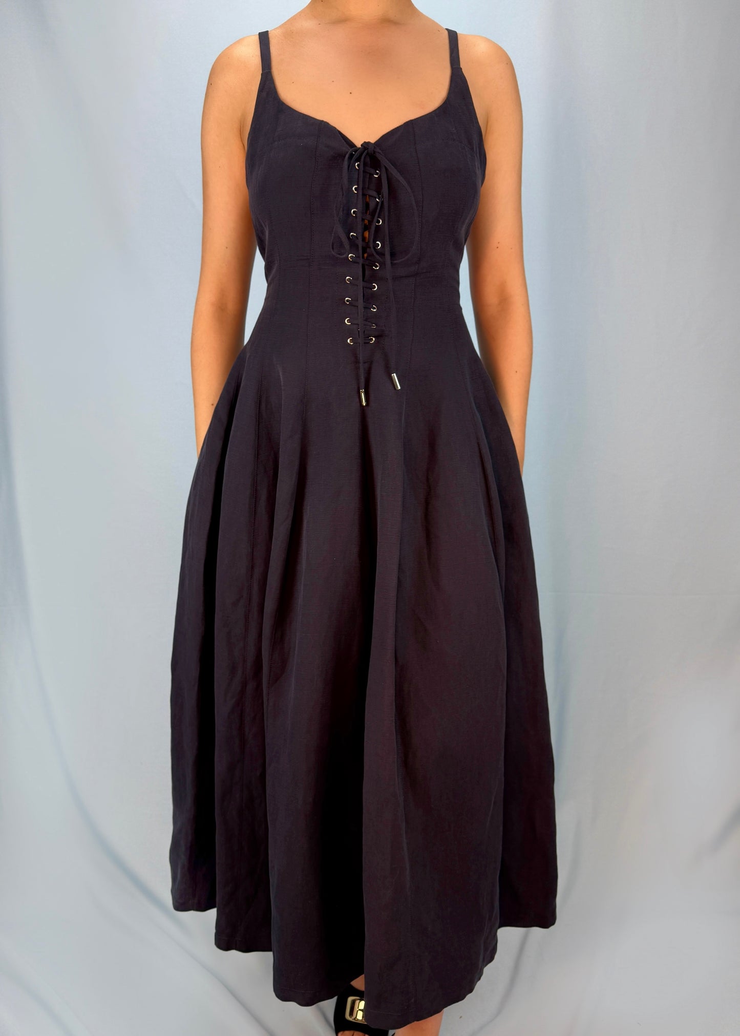 Chloé Resort 2023 Navy Blue Lace Up Dress