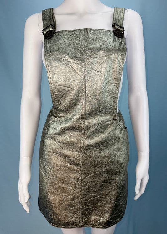 Versace Fall 1994 Silver Metallic Leather Overall Dress