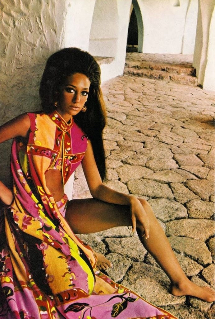 Emilio Pucci 1968 Pattern Velvet Maxi Dress – Studded Petals Vintage