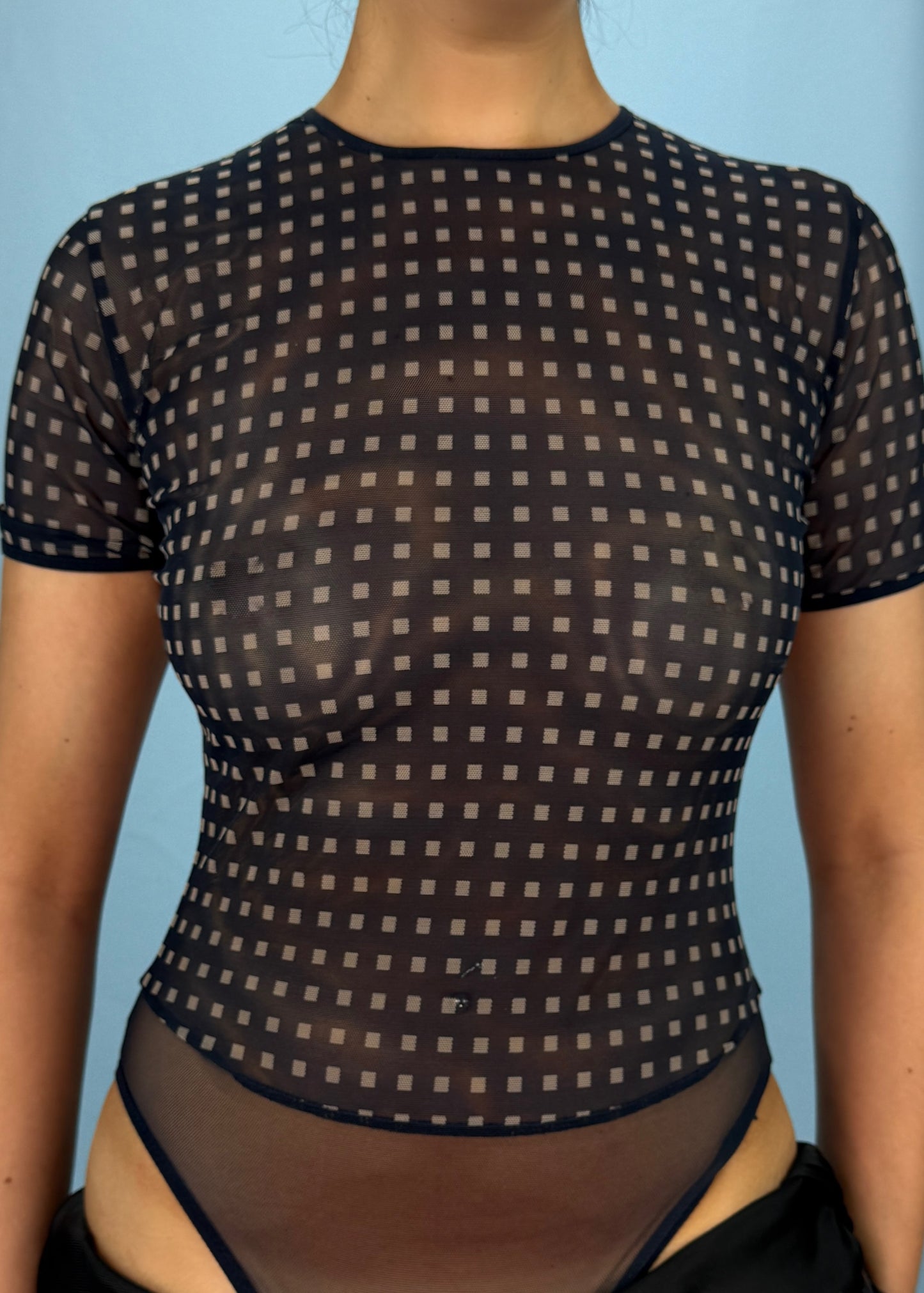 Giorgio Armani Grid Pattern Mesh Bodysuit Top