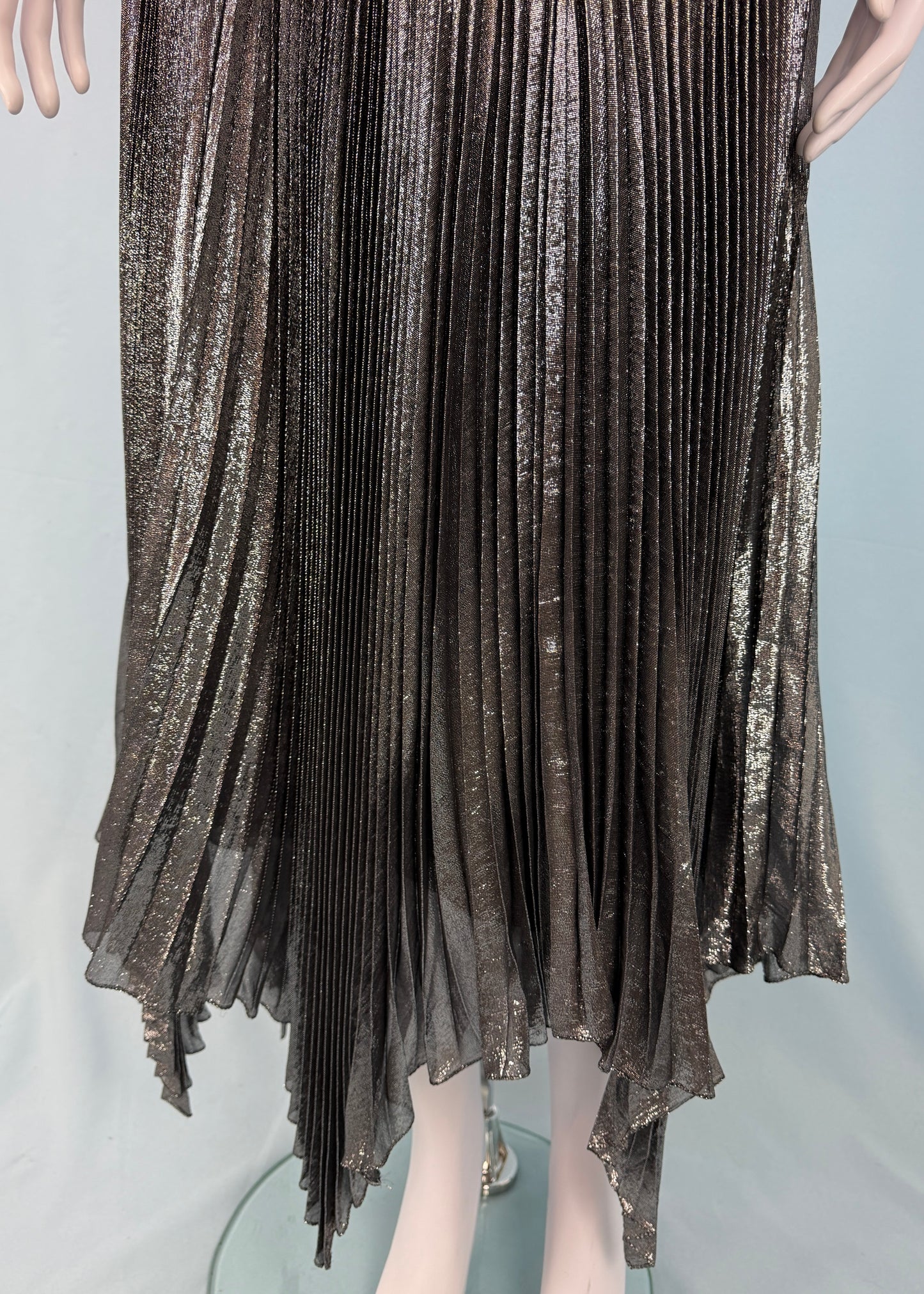 Jean-Louis Scherrer 1980's Silver Lamé Pleated Dress & Shawl