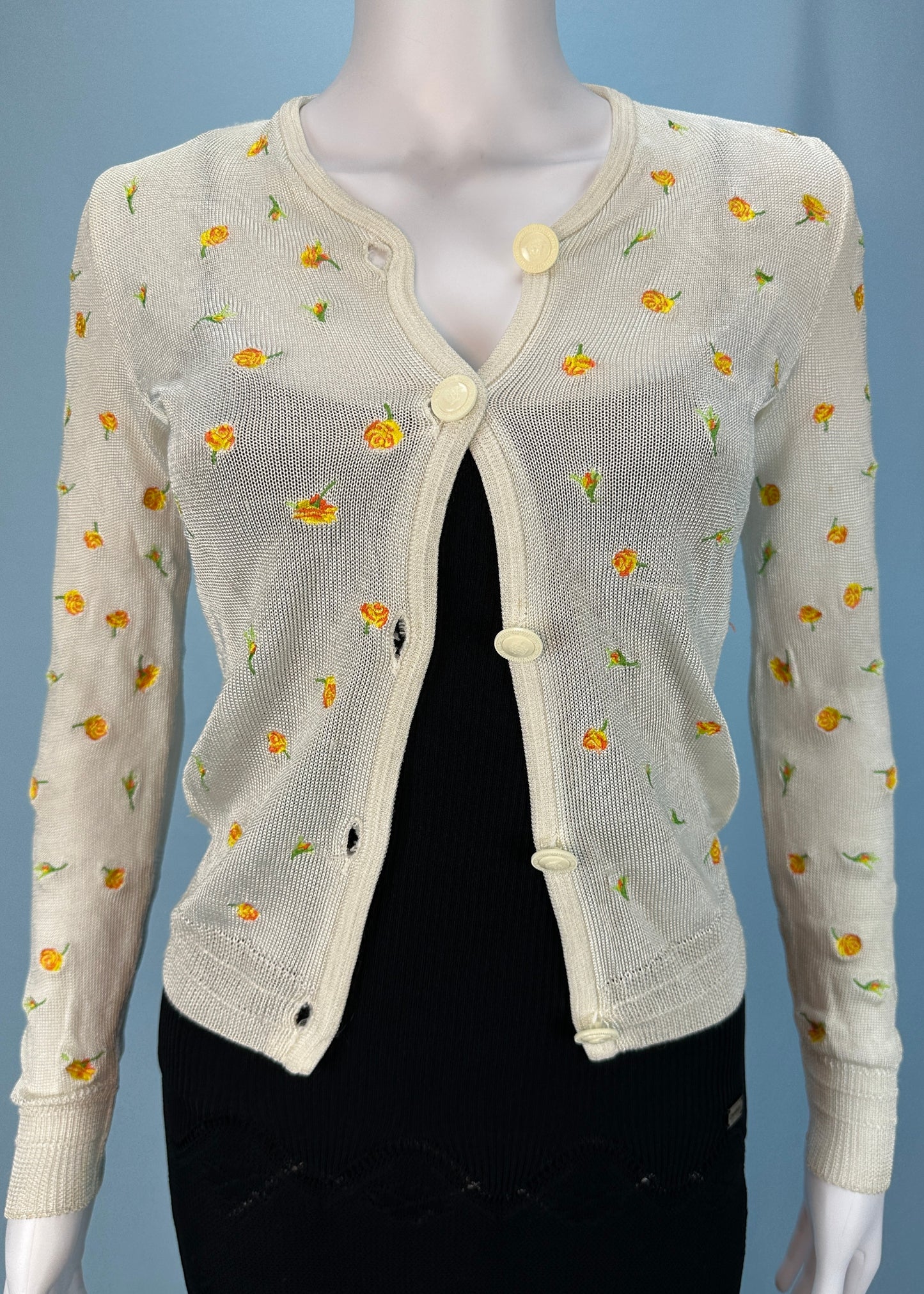 Versace Floral Embroidered Knitted Medusa Button Cardigan