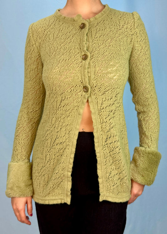 Chloé Green Knit Fur Cuff Cardigan