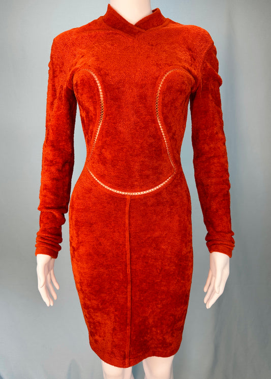 Azzedine Alaia Fall 1991 Runway Orange Chenille Cutout Dress