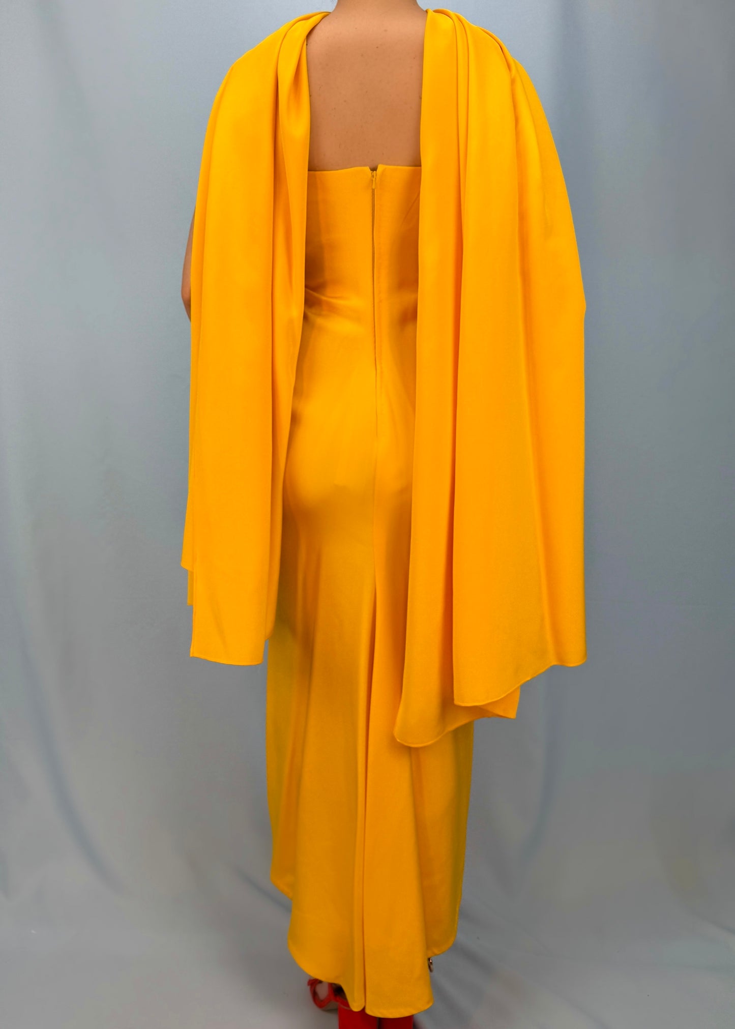 Givenchy Haute Couture Spring 1990 Runway Yellow Silk Embellished Gown & Scarf