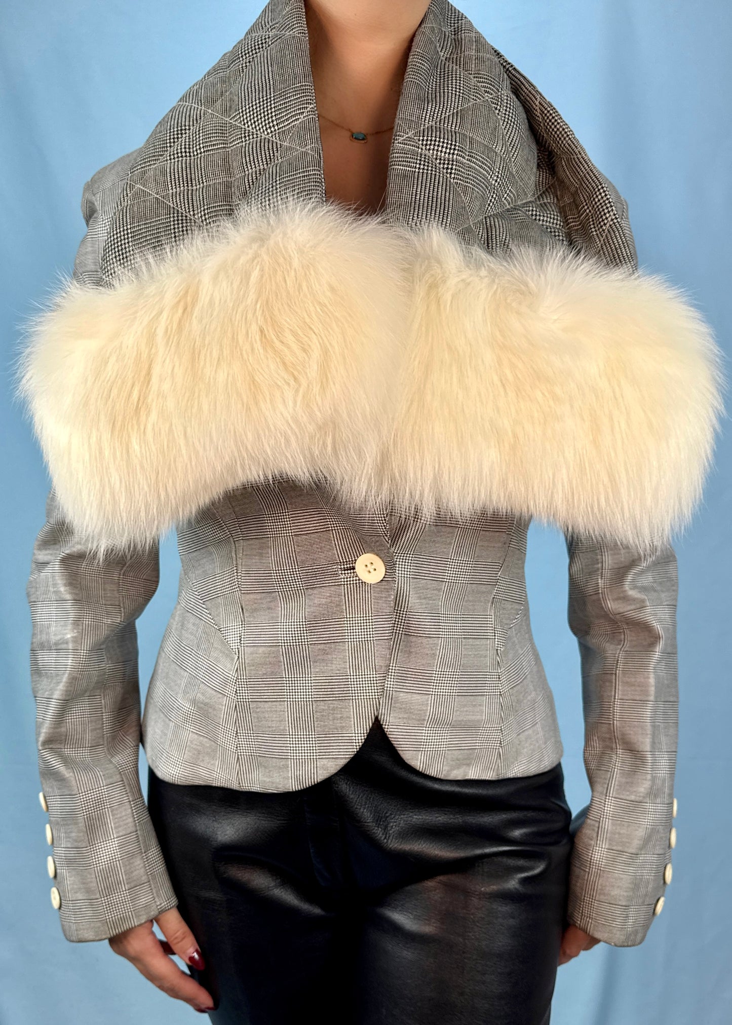 Dior Spring 2000 Leather Jacket & Fur Trim Scarf