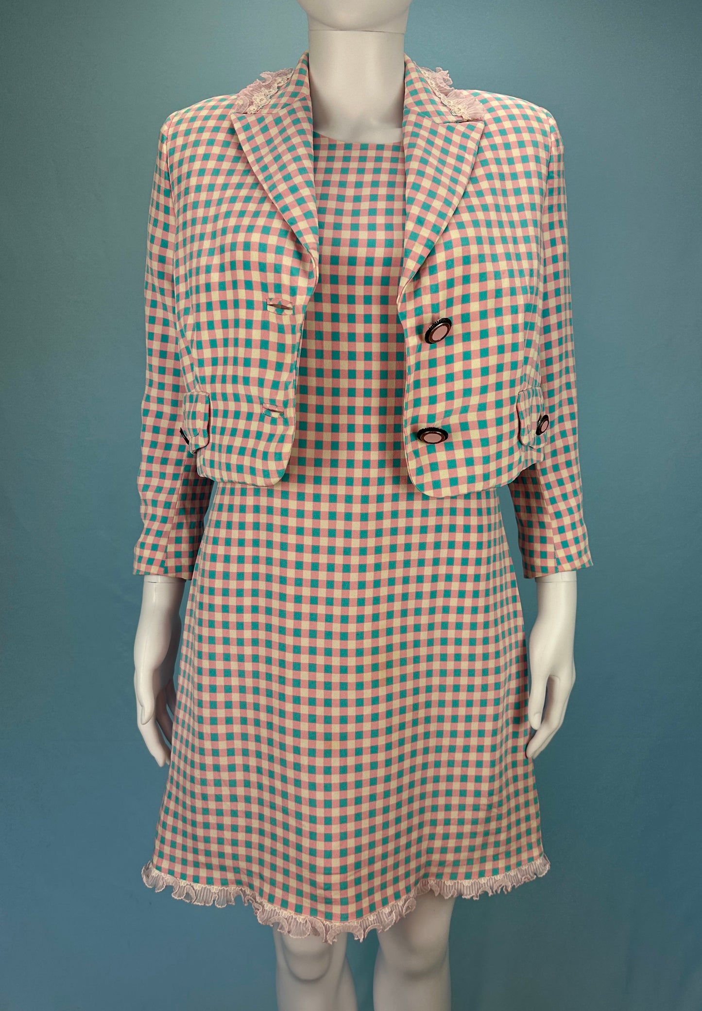 Versace Blue & Pink Gingham Dress & Jacket Set