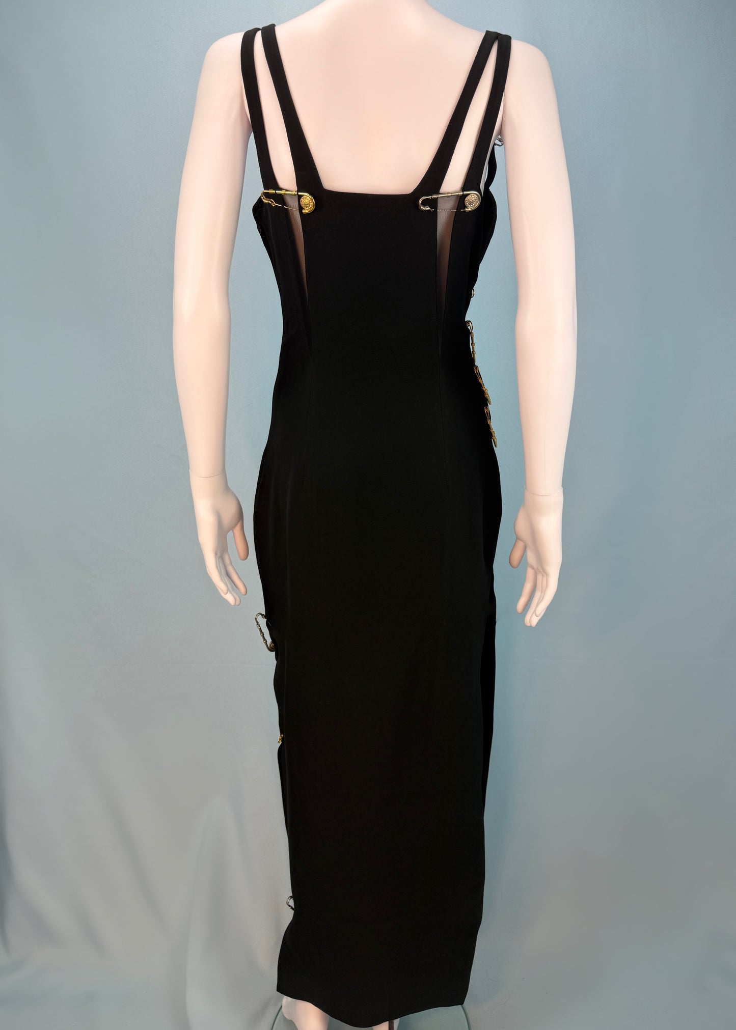 Versace Spring 1994 Runway Safety Pin Black Gown