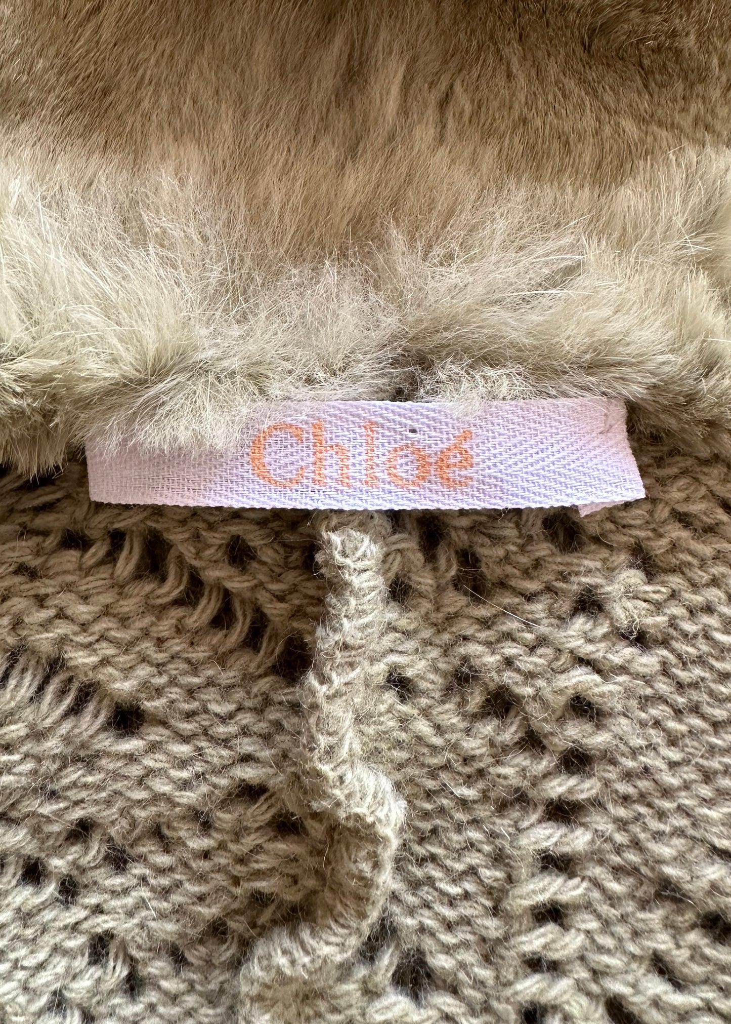 Chloé Green Knit Fur Collar Cardigan