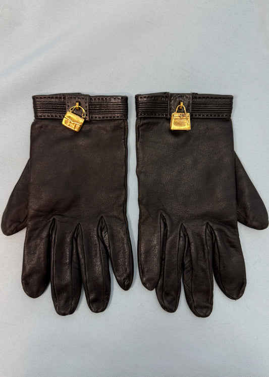 Hermès Black Leather Kelly & Constance Bag Charm Gloves