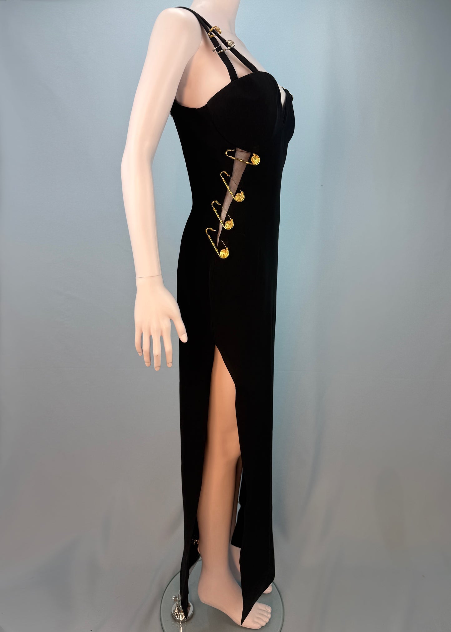 Versace Spring 1994 Runway Safety Pin Black Gown