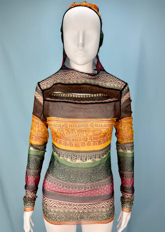 *Menswear* Jean Paul Gaultier Tribal Mesh Hooded Top