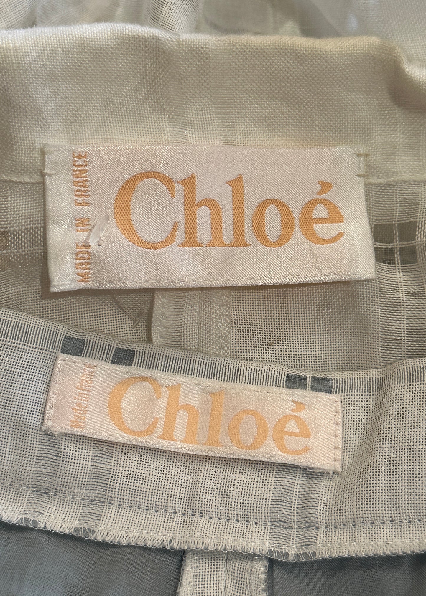 Chloé Spring 1998 White Checked Linen Two Piece Set