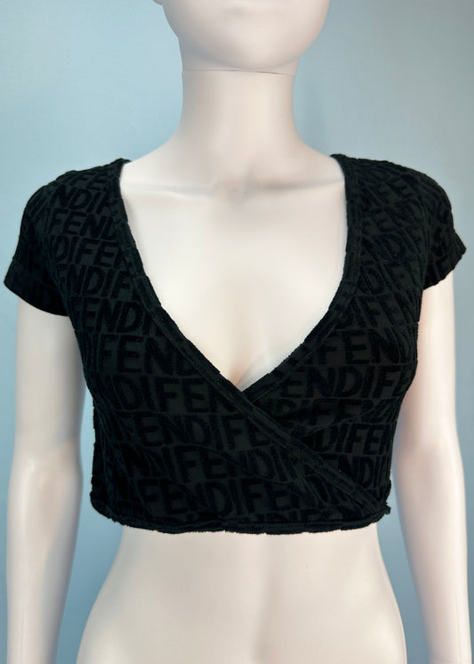 Fendi Black Terry Cloth Wrap Top