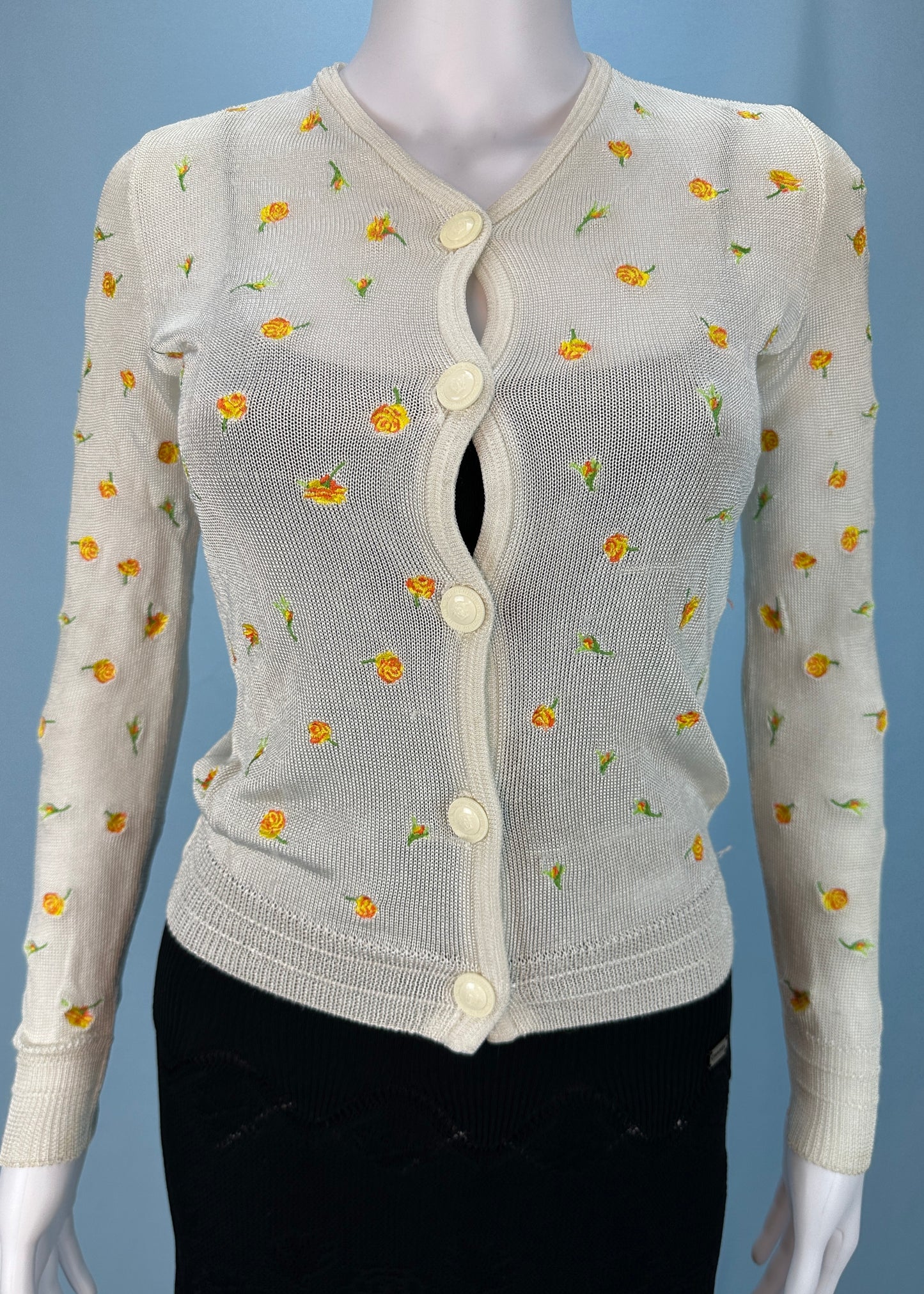 Versace Floral Embroidered Knitted Medusa Button Cardigan