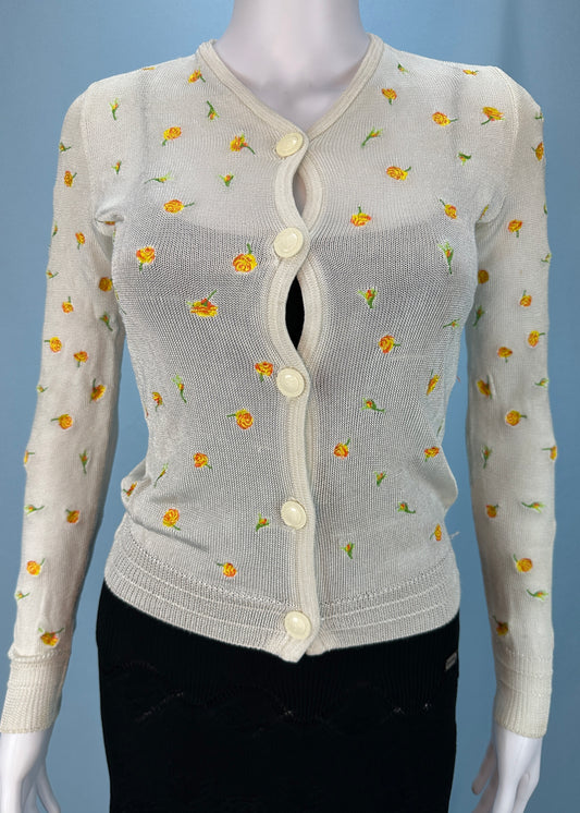 Versace Floral Embroidered Knitted Medusa Button Cardigan
