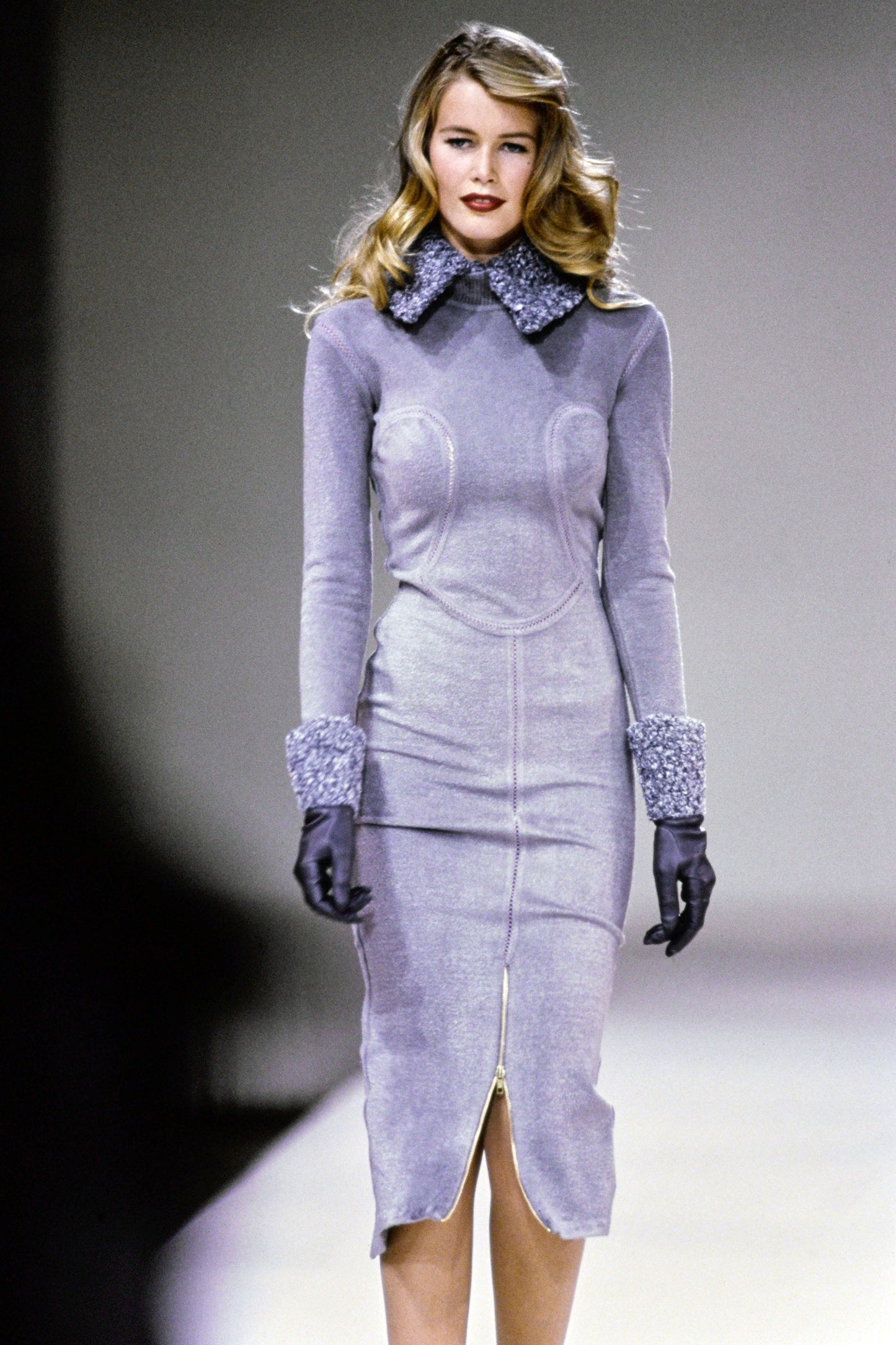 Azzedine Alaia Fall 1991 Runway Grey Chenille Cutout Dress