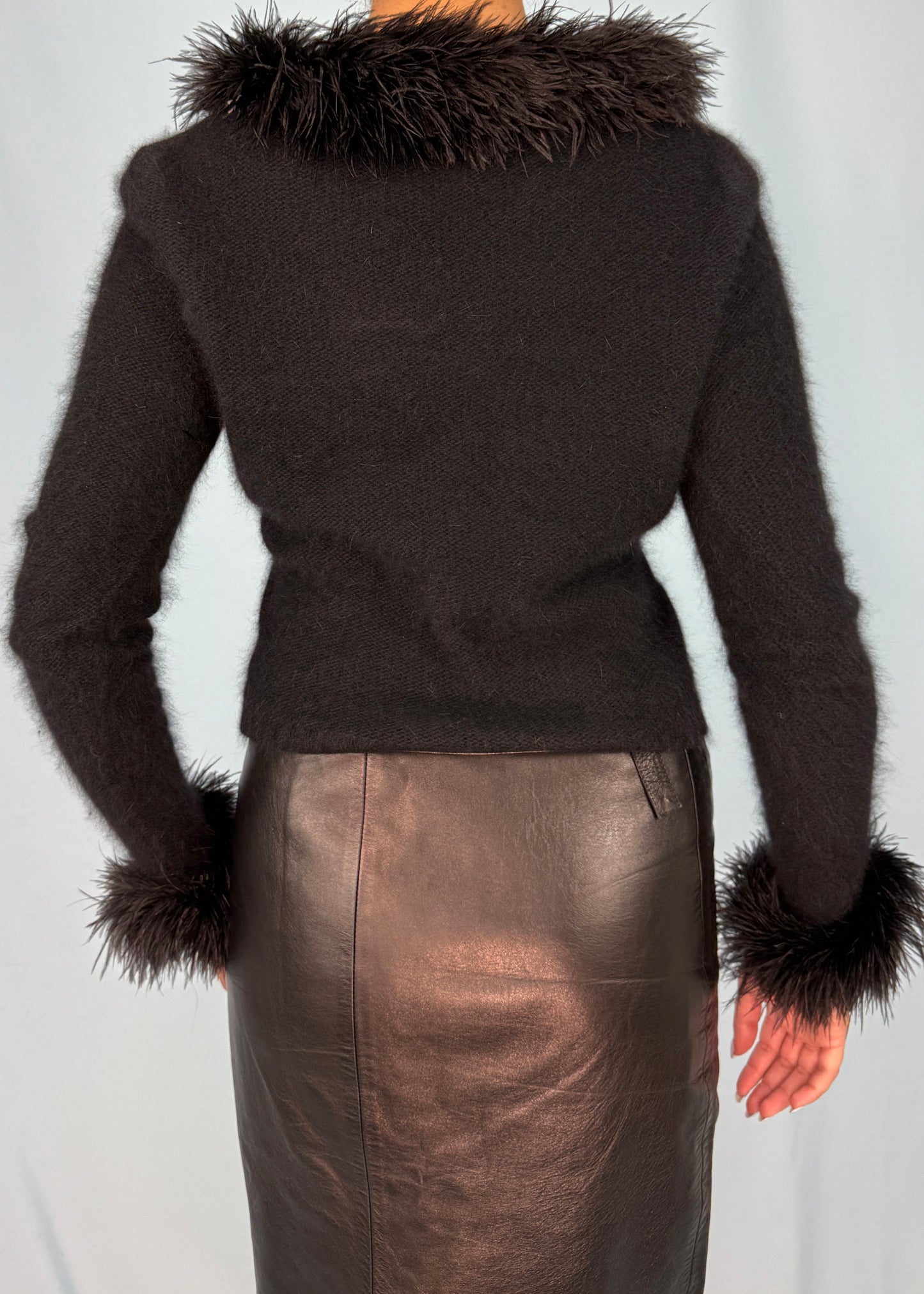 Valentino Black Angora Marabou Feather Trim Jumper