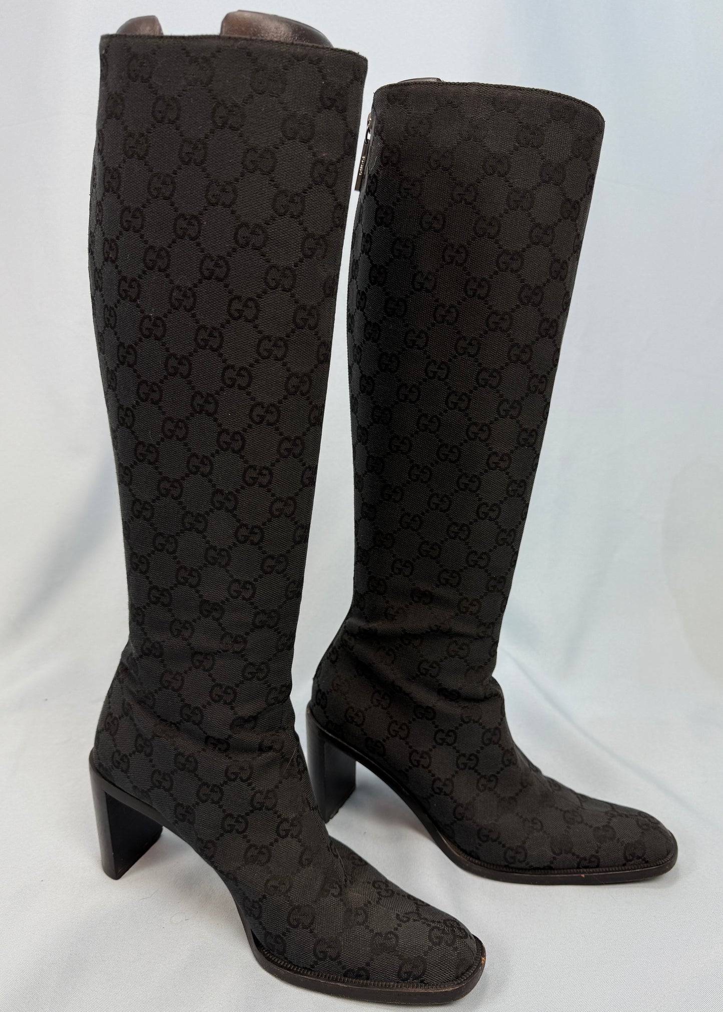 Gucci 1998 Black Monogram Canvas Boots