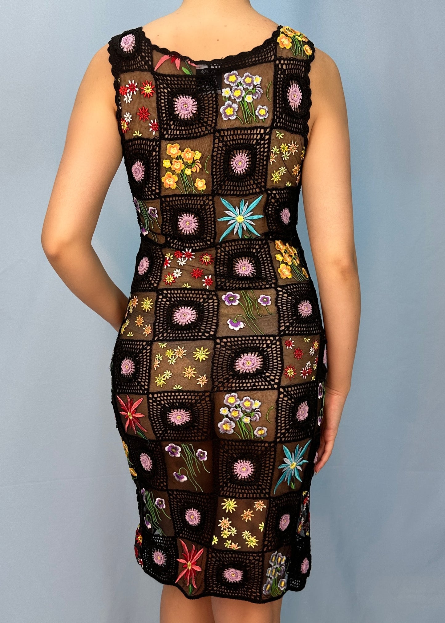 Moschino Black Floral Crochet Mesh Dress