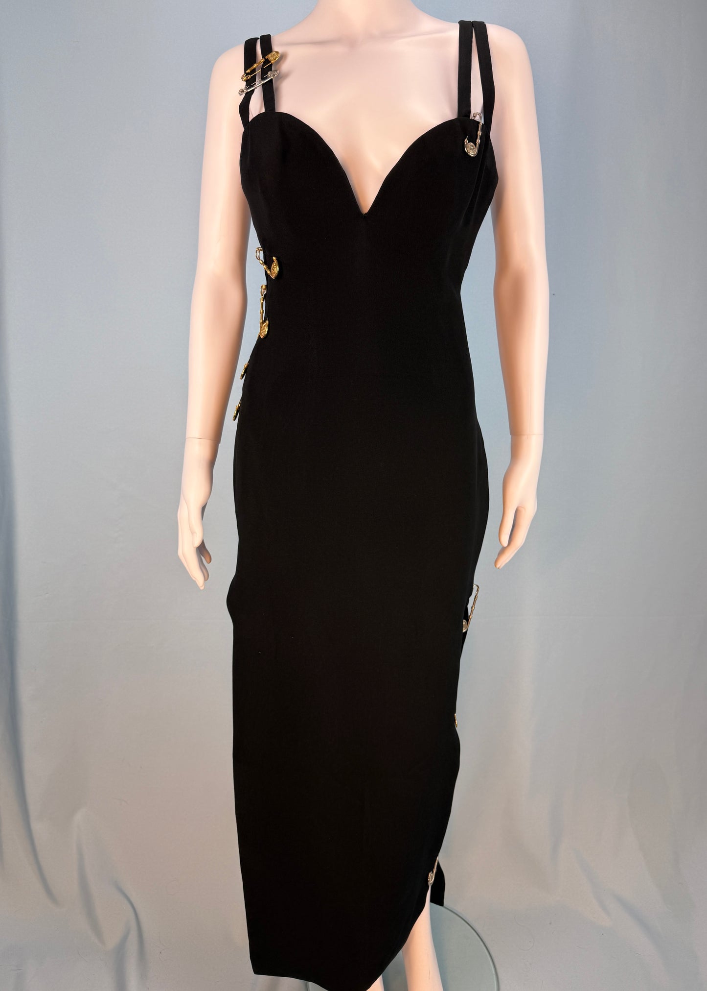 Versace Spring 1994 Runway Safety Pin Black Gown