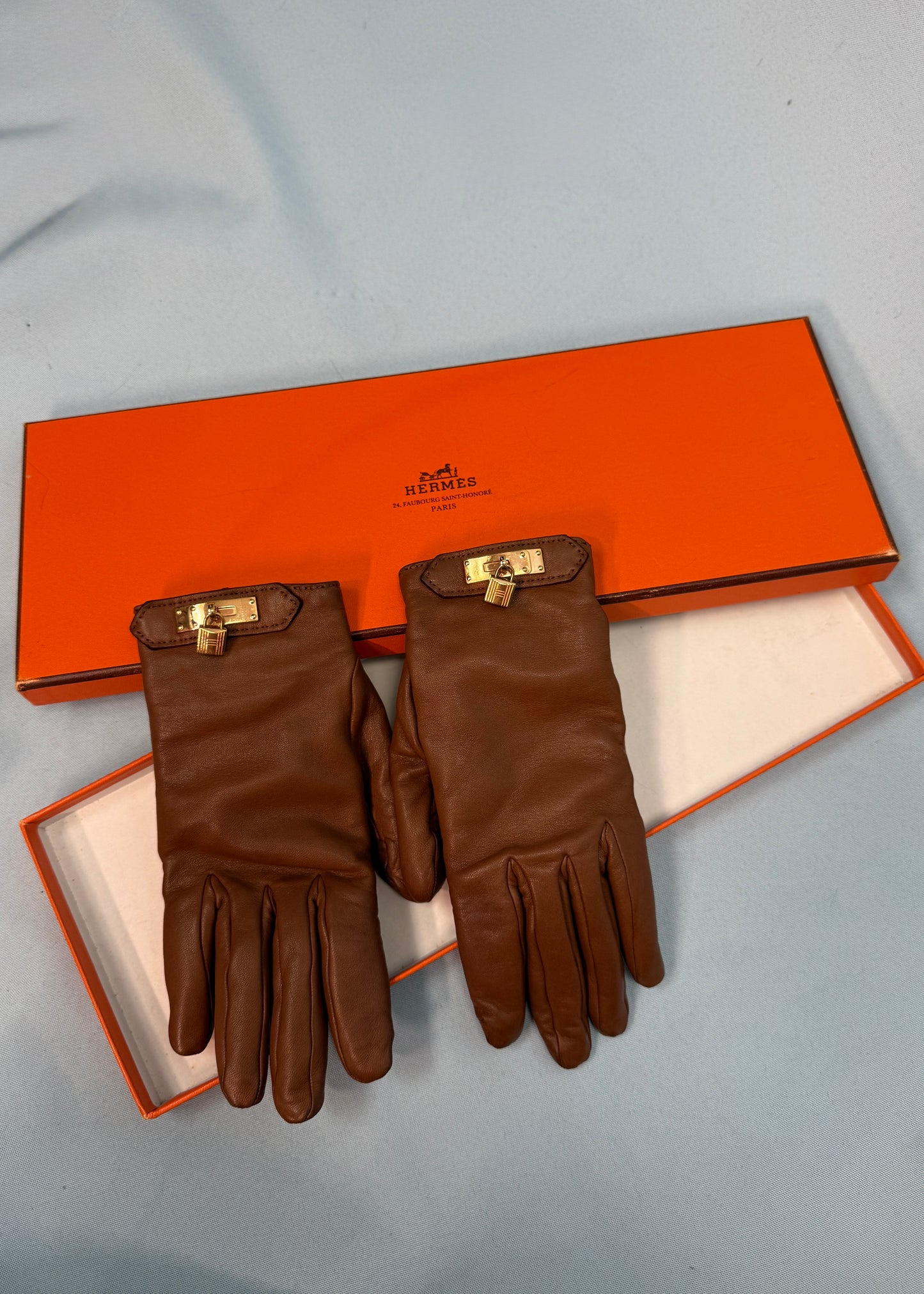 Hermès Brown Leather Soya Kelly Gloves