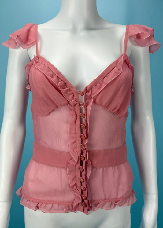 Valentino Pink Silk Chiffon Frill Camisole Top