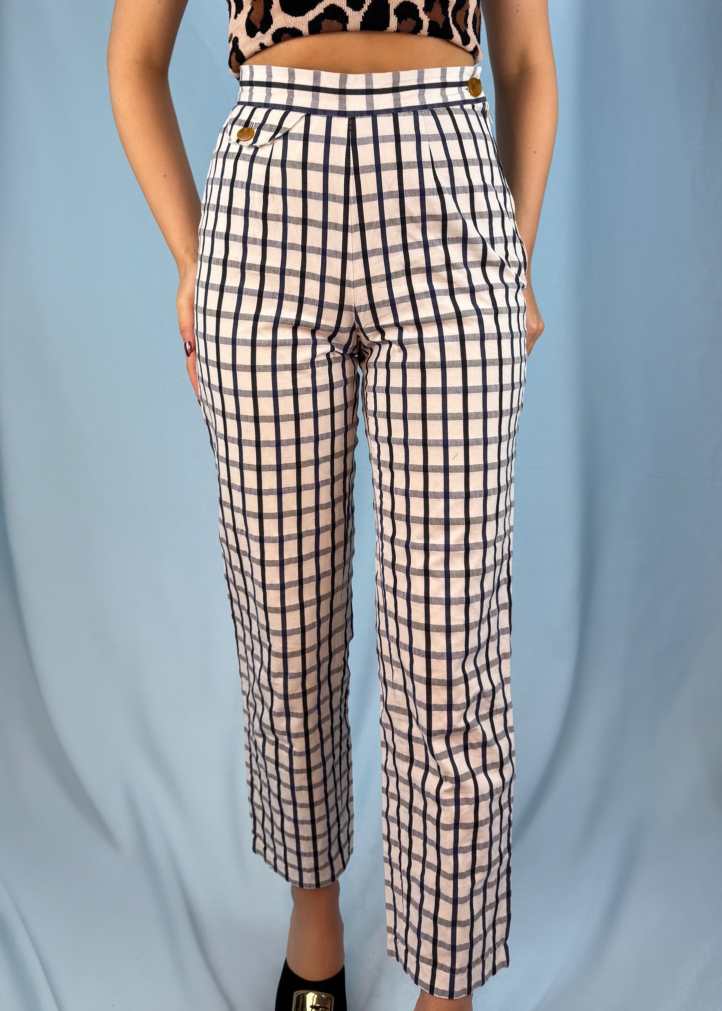 Vivienne Westwood White & Navy Grid Pants