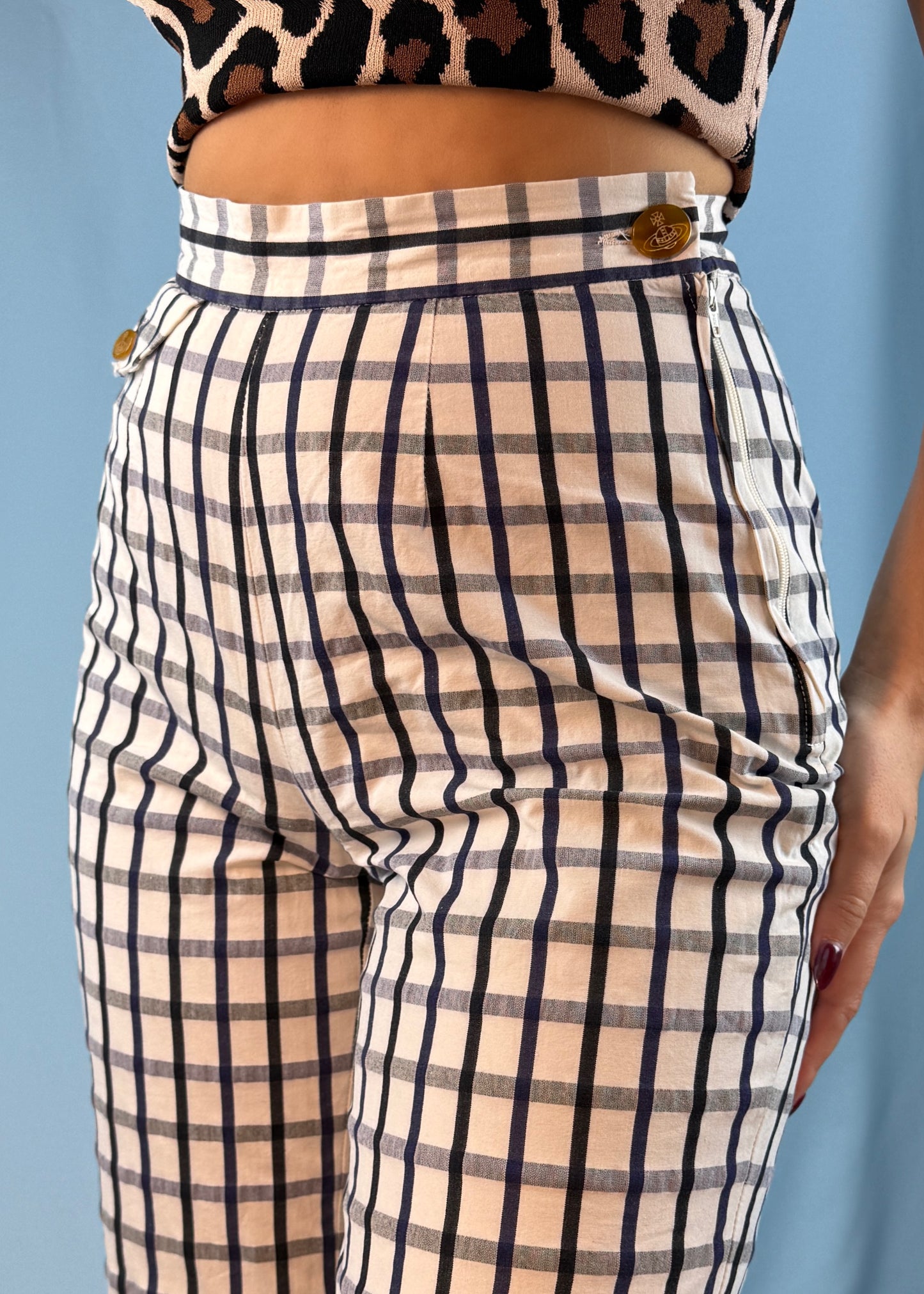 Vivienne Westwood White & Navy Grid Pants