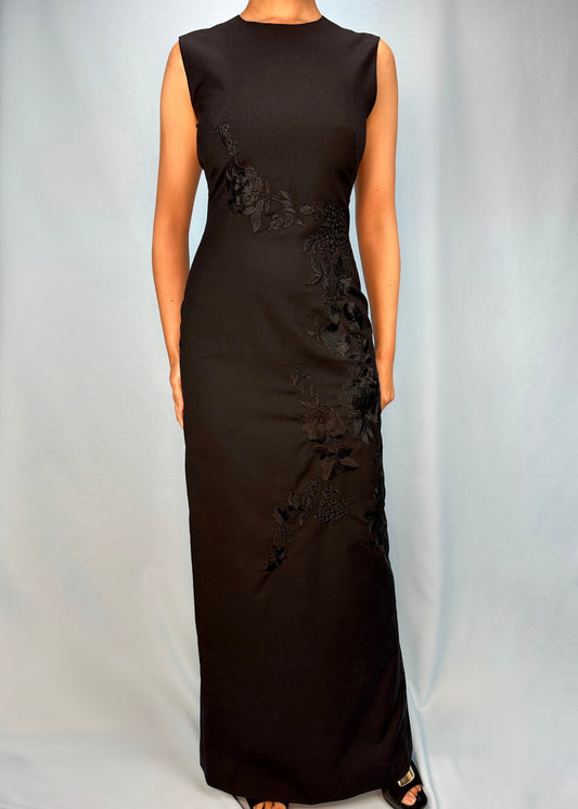 Alexander McQueen Spring 1998 Black Floral Embroidered Dress