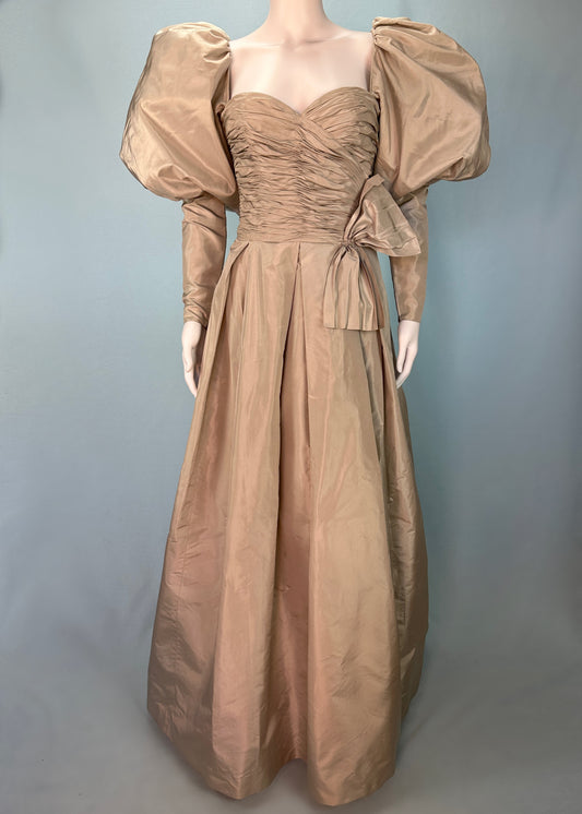 Loris Azzaro 1980’s Silk Taffeta Removable Puff Sleeve Gown