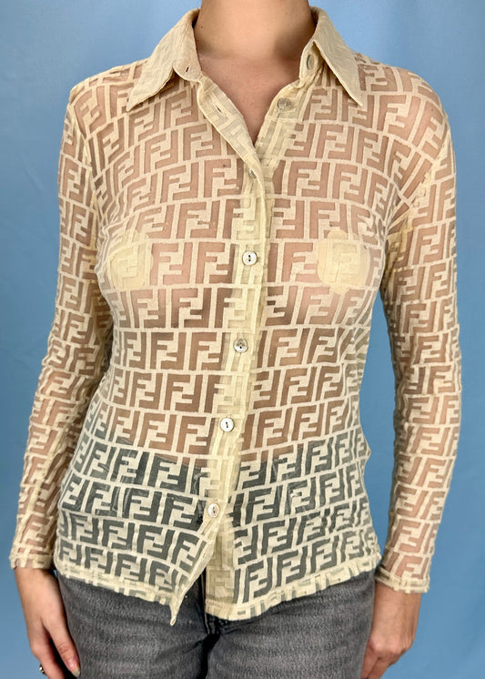 Fendi Zucca Monogram Sheer Long Sleeve Shirt