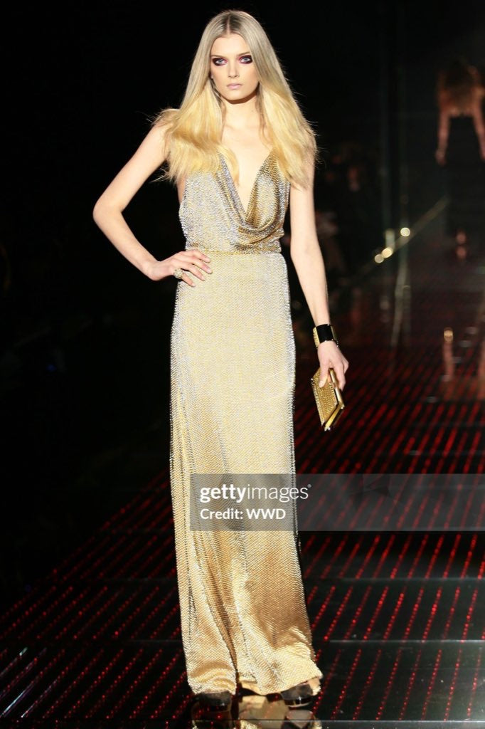 Gucci Fall 2006 Runway Gold Beaded Halter Gown Dress