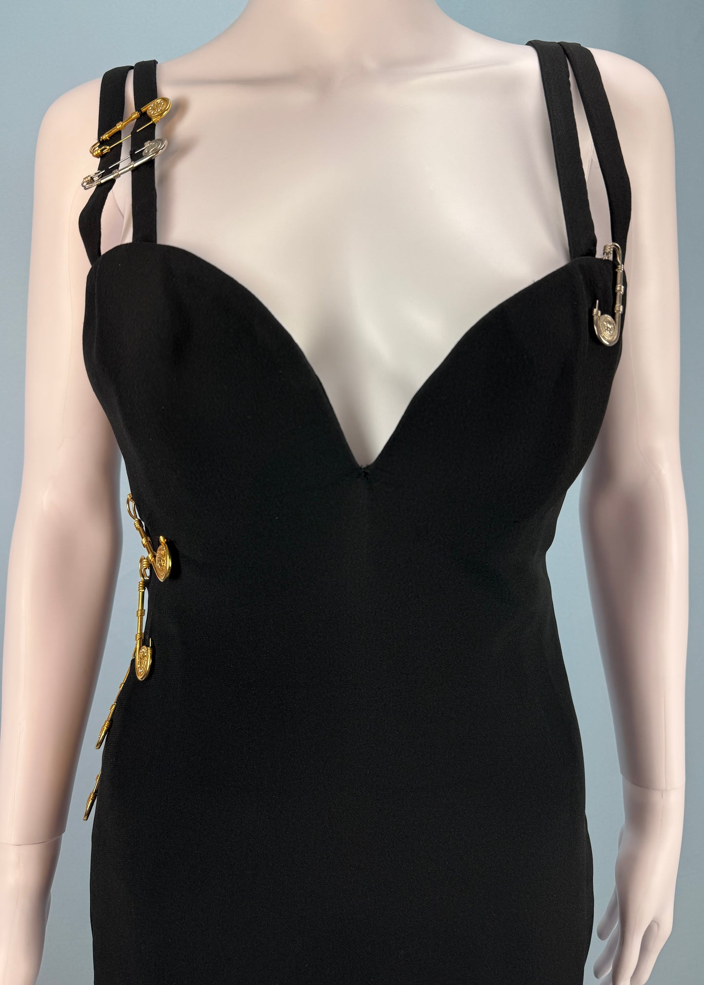 Versace Spring 1994 Runway Safety Pin Black Gown