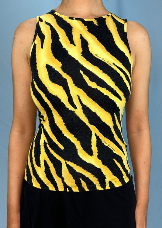 Versace Jeans Couture 2004 Yellow Tiger Print Tank Top