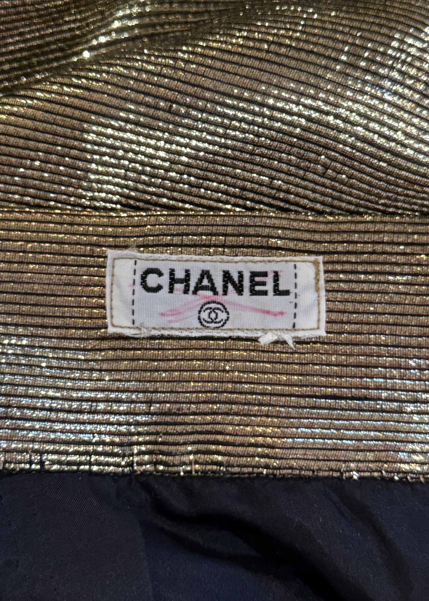 Chanel Gold Lamé Handbag Button Maxi Skirt