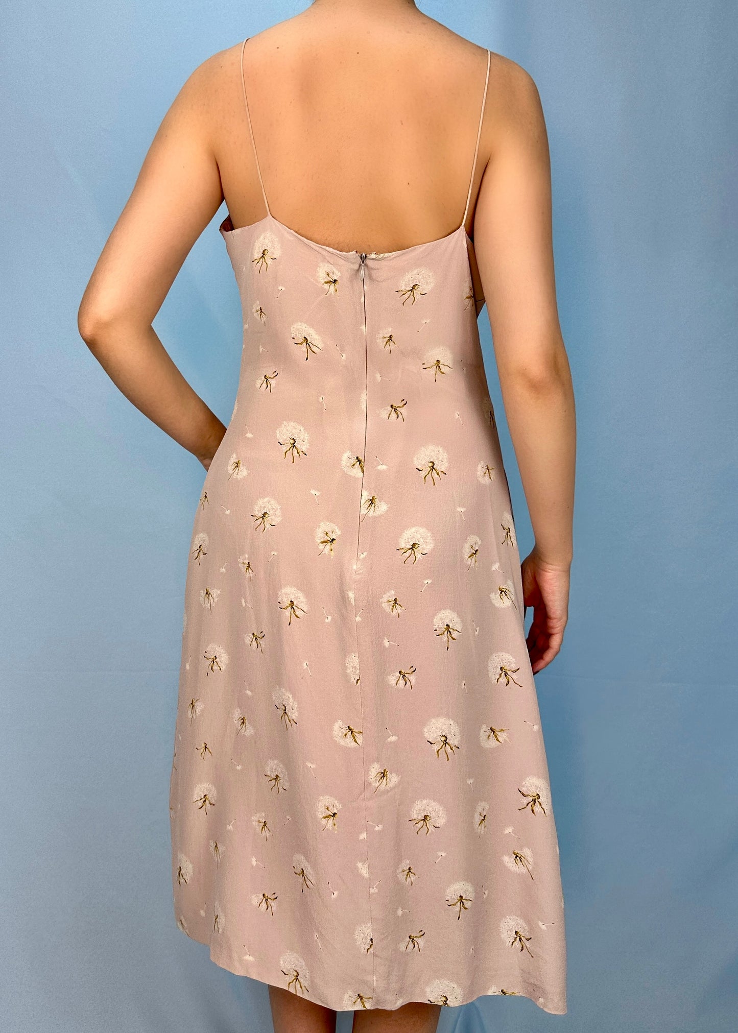 Chloé Spring 1998 Dandelion Print Silk & Lace Pink Dress