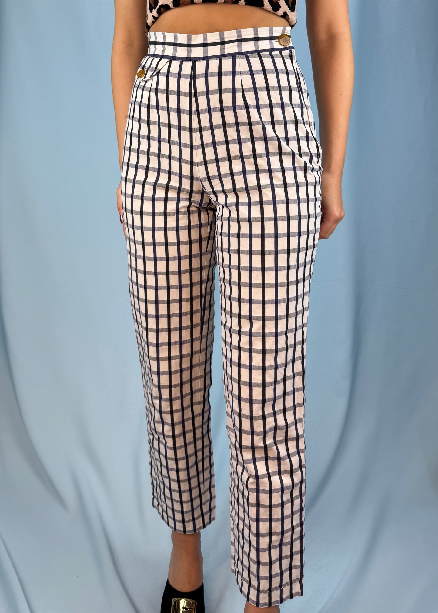 Vivienne Westwood White & Navy Grid Pants