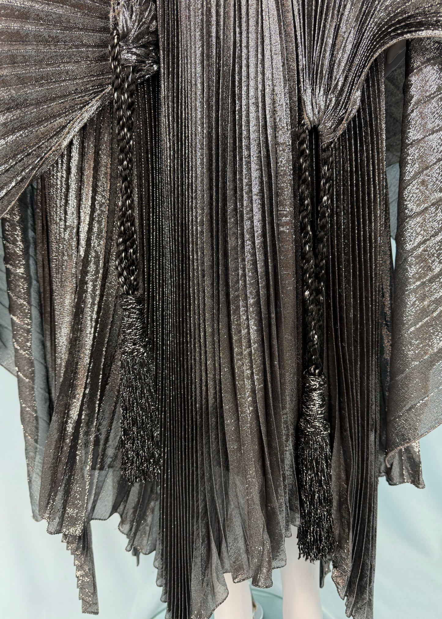 Jean-Louis Scherrer 1980's Silver Lamé Pleated Dress & Shawl