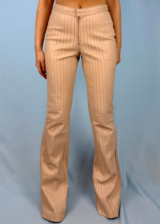 Gucci Fall 1999 Runway Nude Leather Flared Pants Trousers