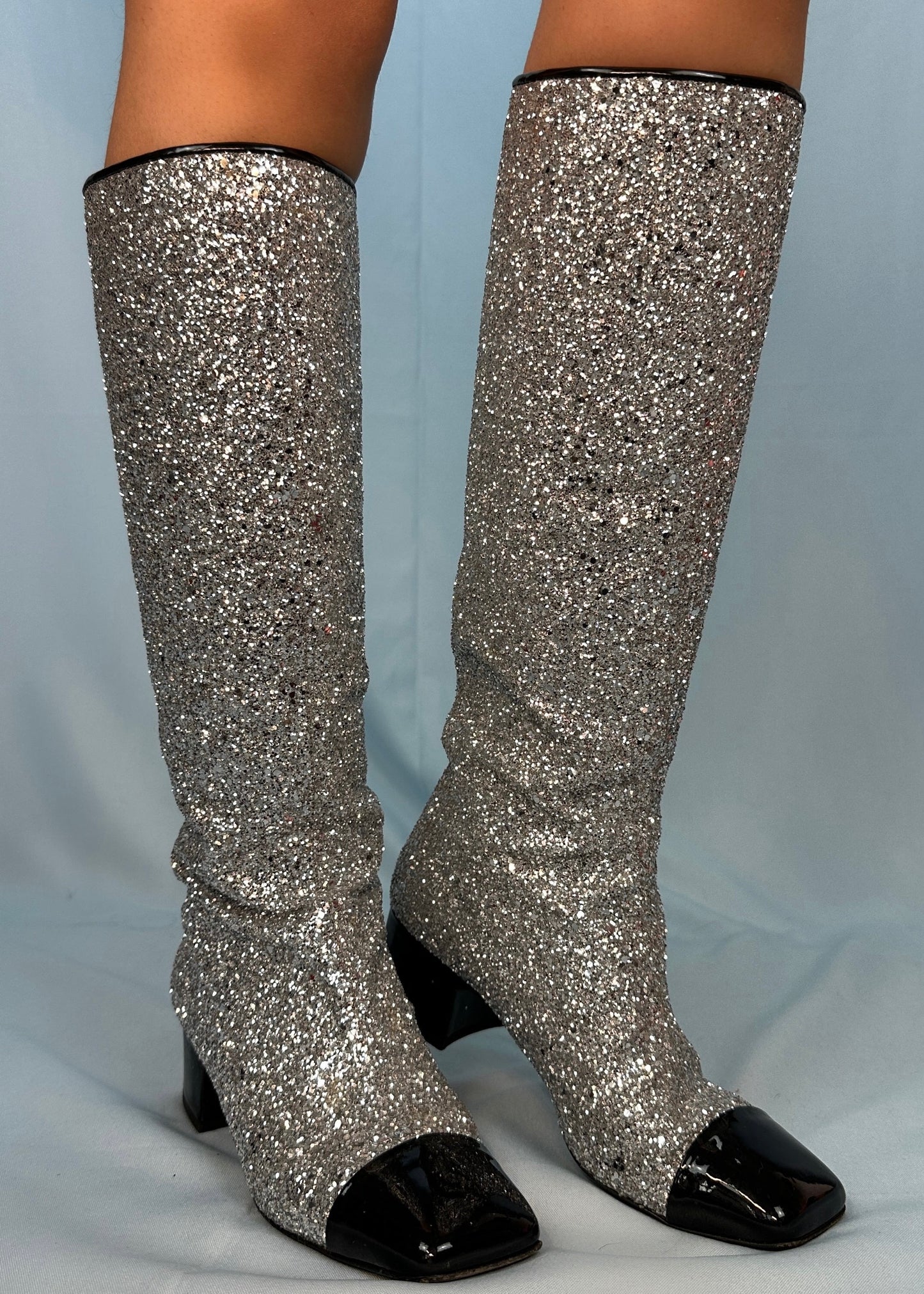 Chanel Fall 2017 Runway Silver Glitter Boots