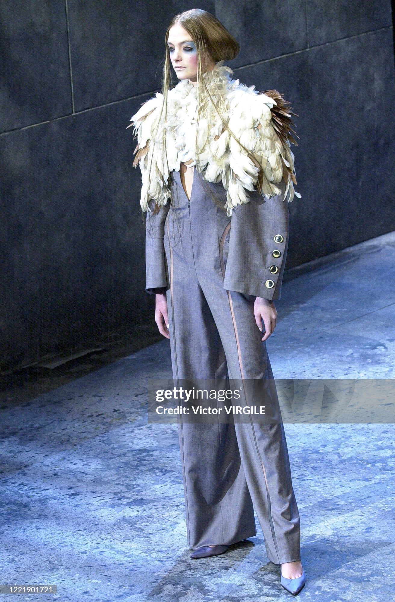 Givenchy Haute Couture by Alexander McQueen Spring 2000 Grey Mesh La Studded Petals Vintage