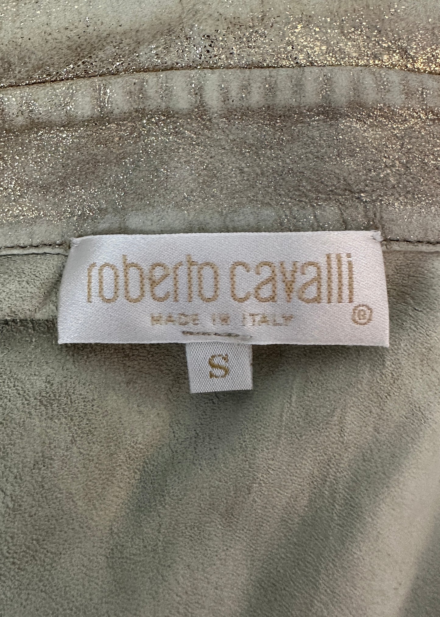 Roberto Cavalli Metallic Gold Suede Leather Shirt