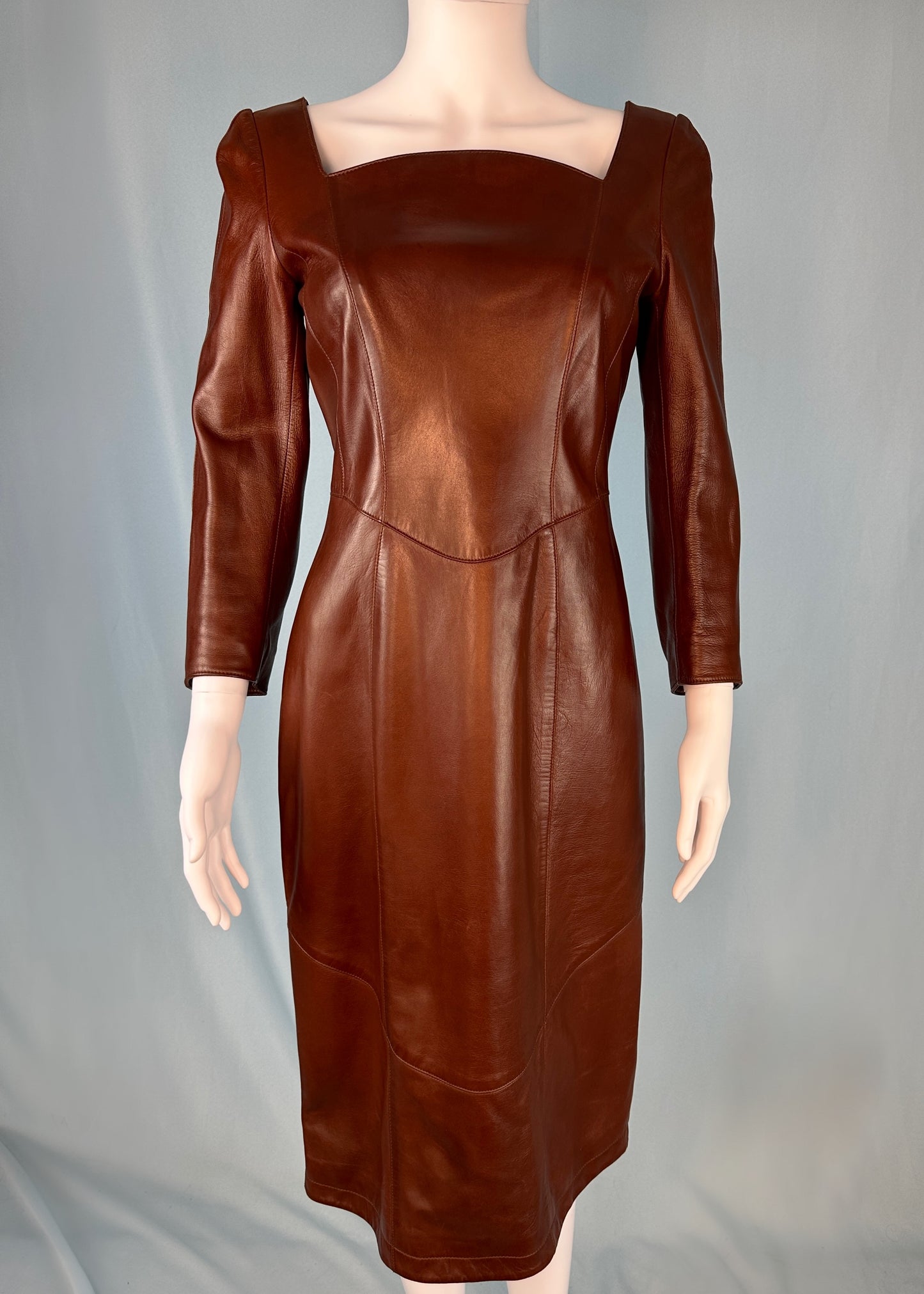 Thierry Mugler Fall 1999 Brown Leather Contour Dress