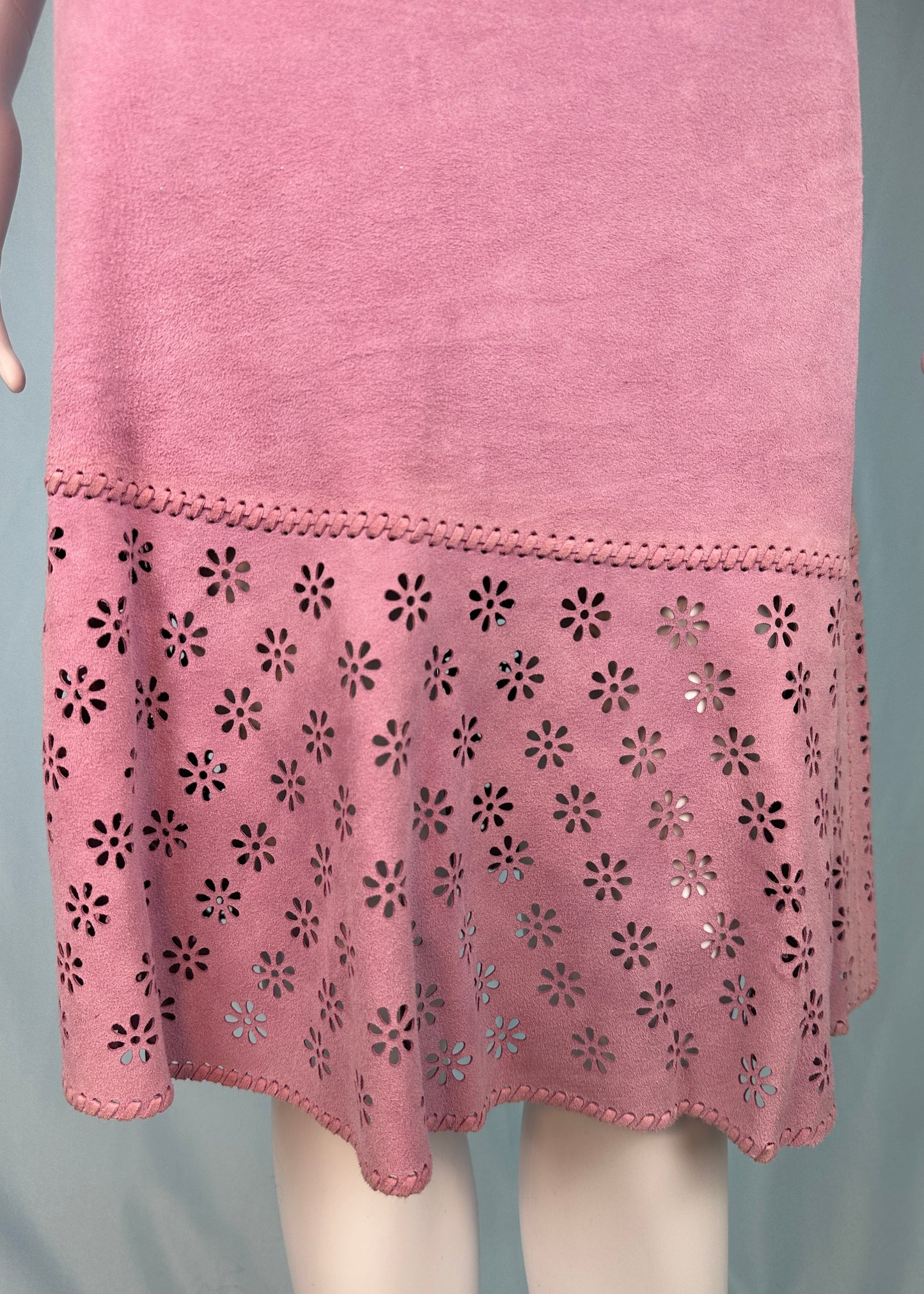 Celine Spring 2002 Runway Pink Suede Floral Cut Out Skirt