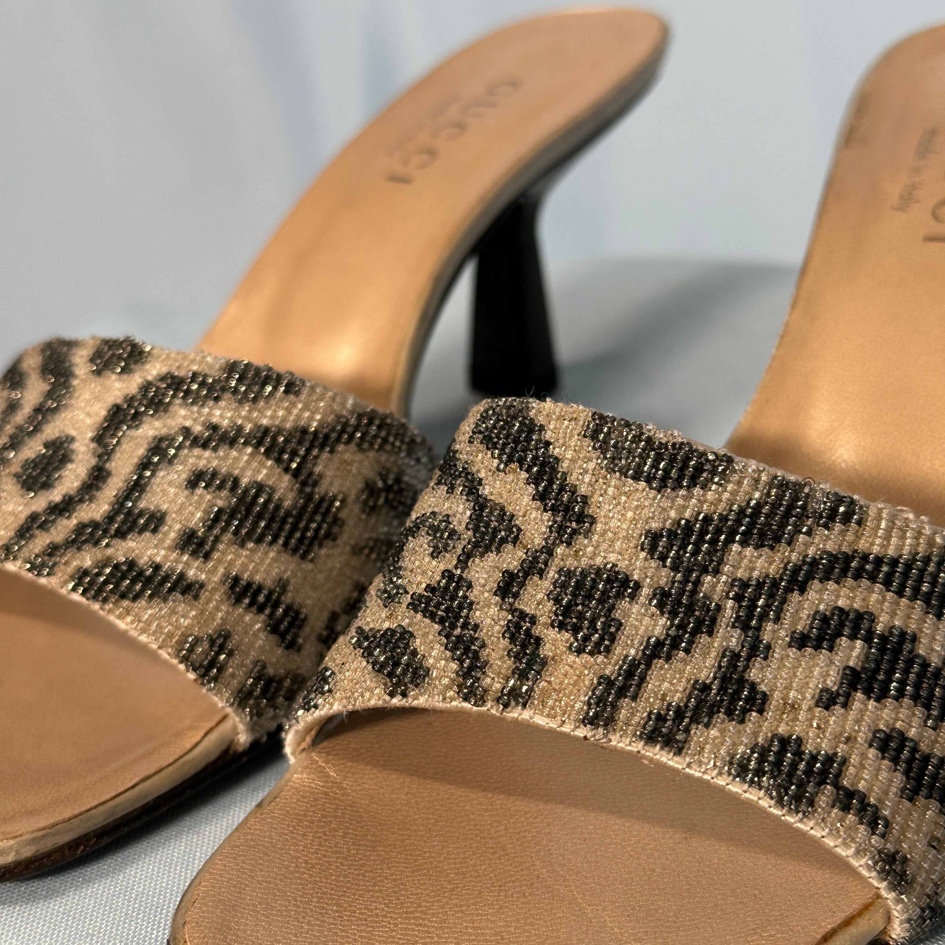 Gucci leopard print store mules